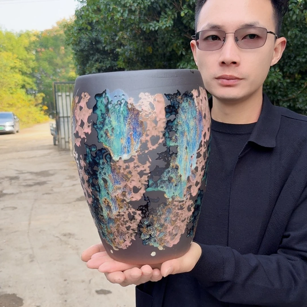 紫砂花盆口17高27（一个姹寂老庄武泼墨绿绿绿