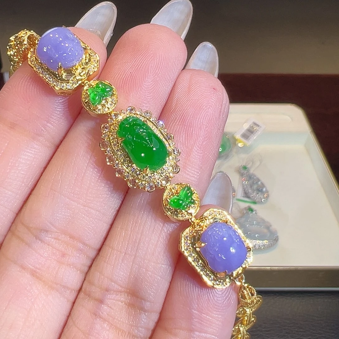 翡翠18K金镶嵌手链翡翠