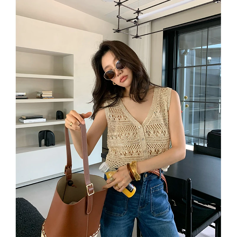 【ALONE SAVOR】龍喜儿 捕梦网 时尚镂空肌理感无袖针织马甲J259