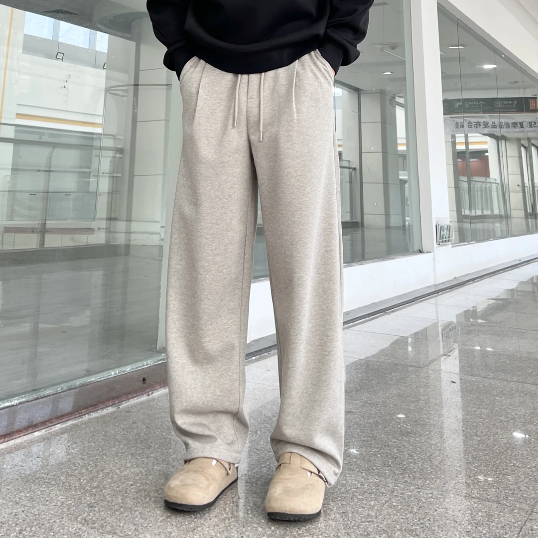 春季新款休闲百搭纯色卫裤宽松松紧腰抽绳运动阔腿直筒休闲裤男