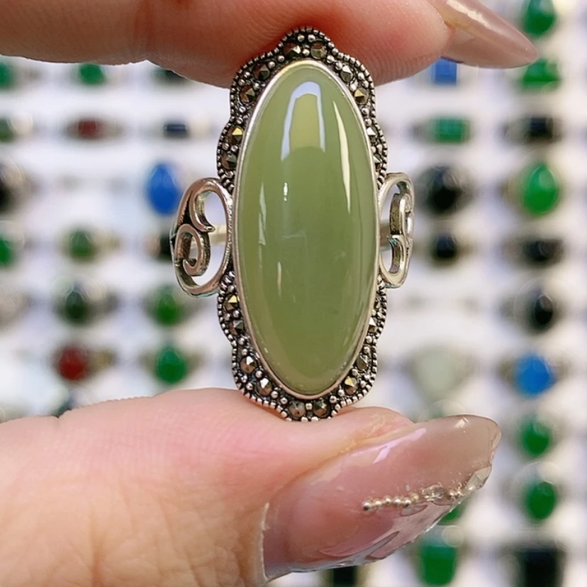 【闪购商品】银S925镶嵌戒指和田玉美*