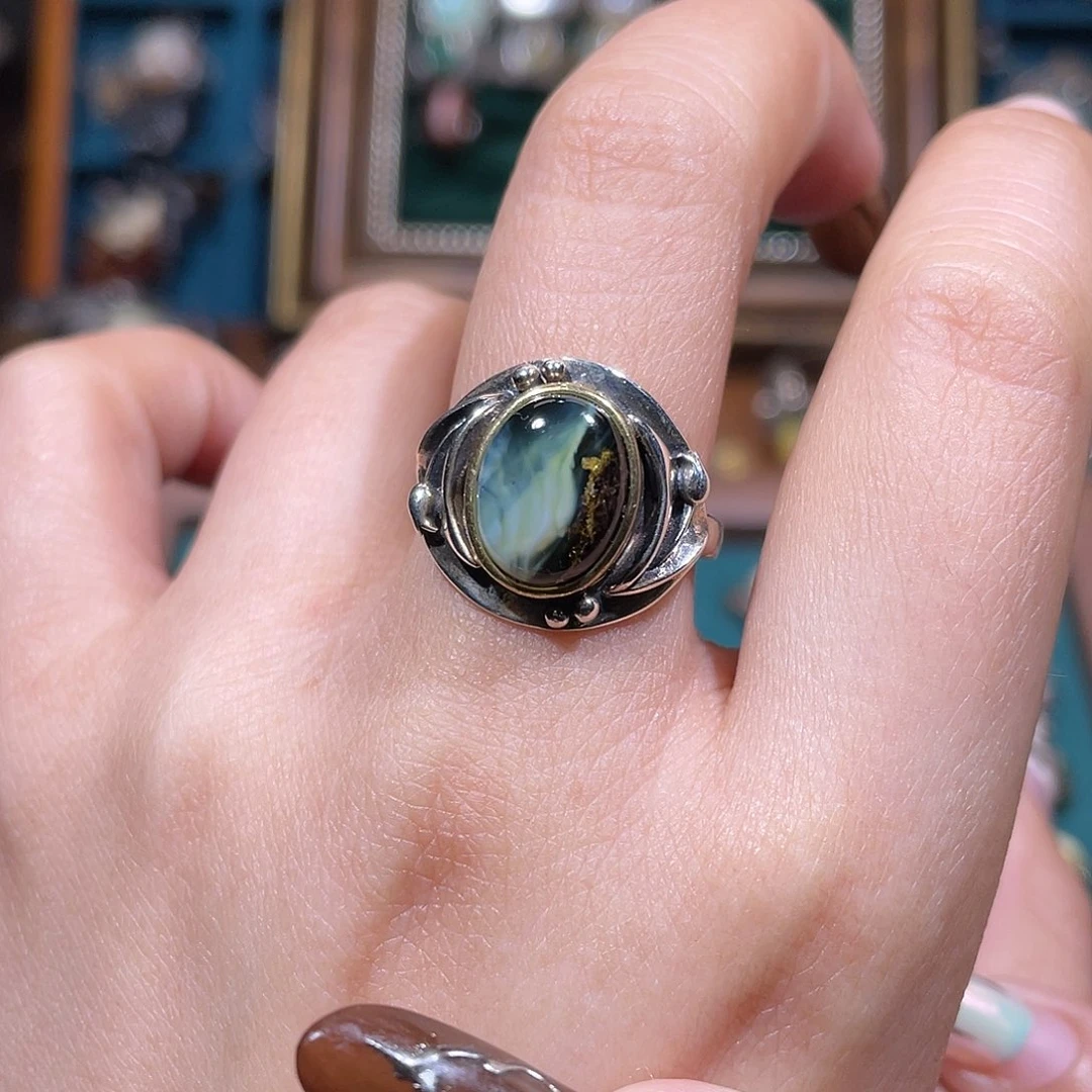 无****琥珀银S925镶嵌戒指戒指