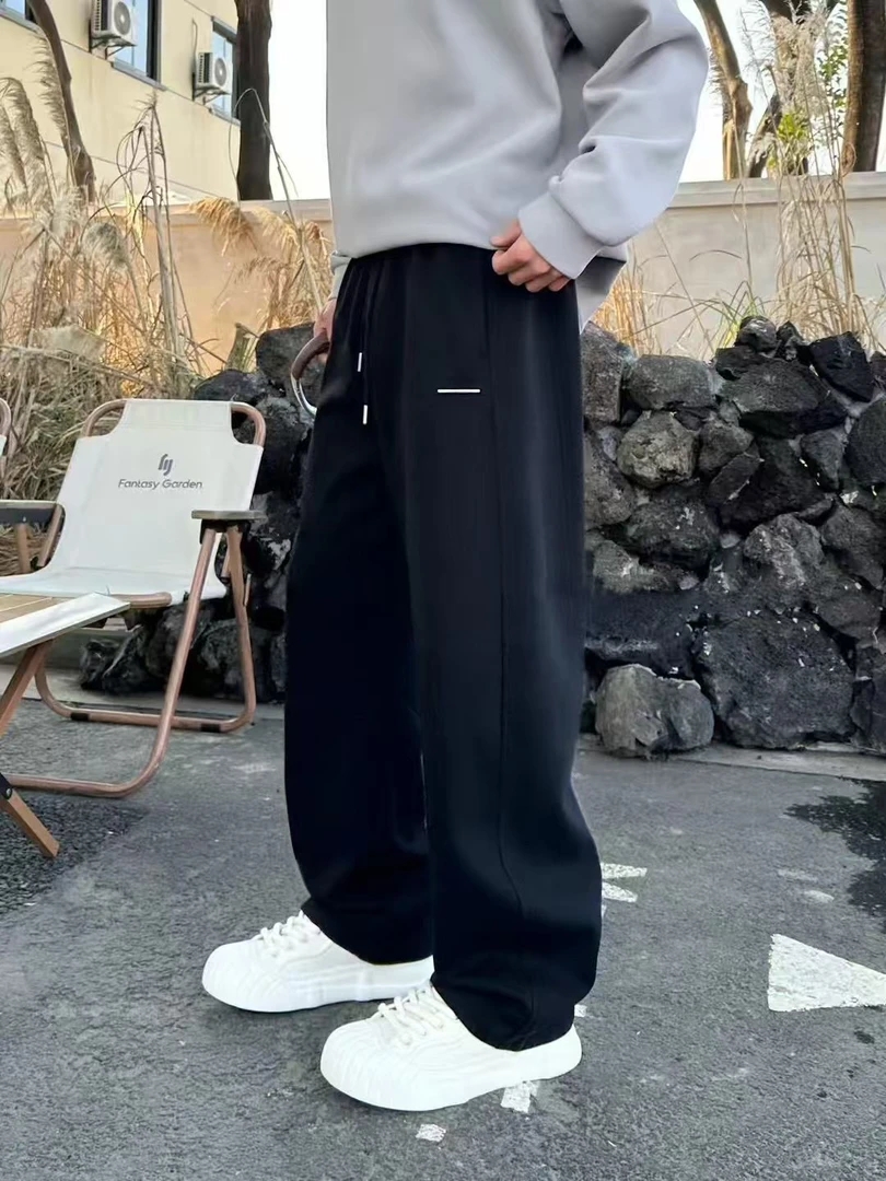 潮纯色秋季工装裤长裤保暖休闲裤卫裤宽松时尚百搭加绒抽绳