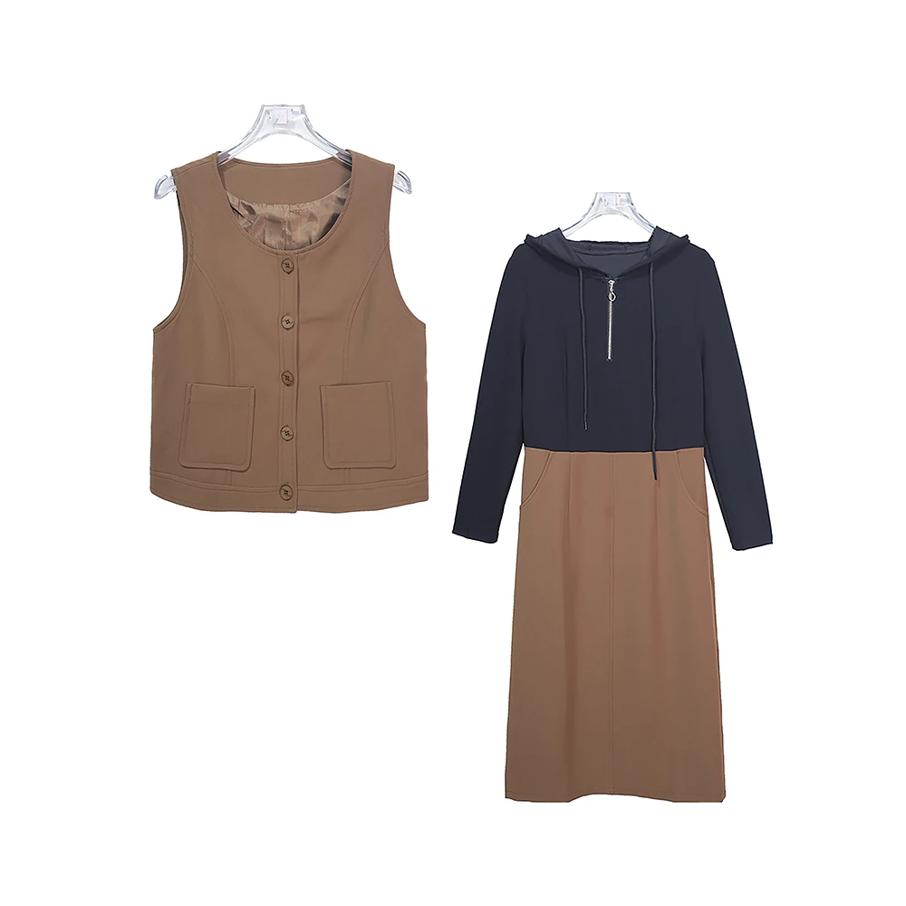 X23821【上新】气质高端精致拼接收腰减龄连帽两件套裙3Q