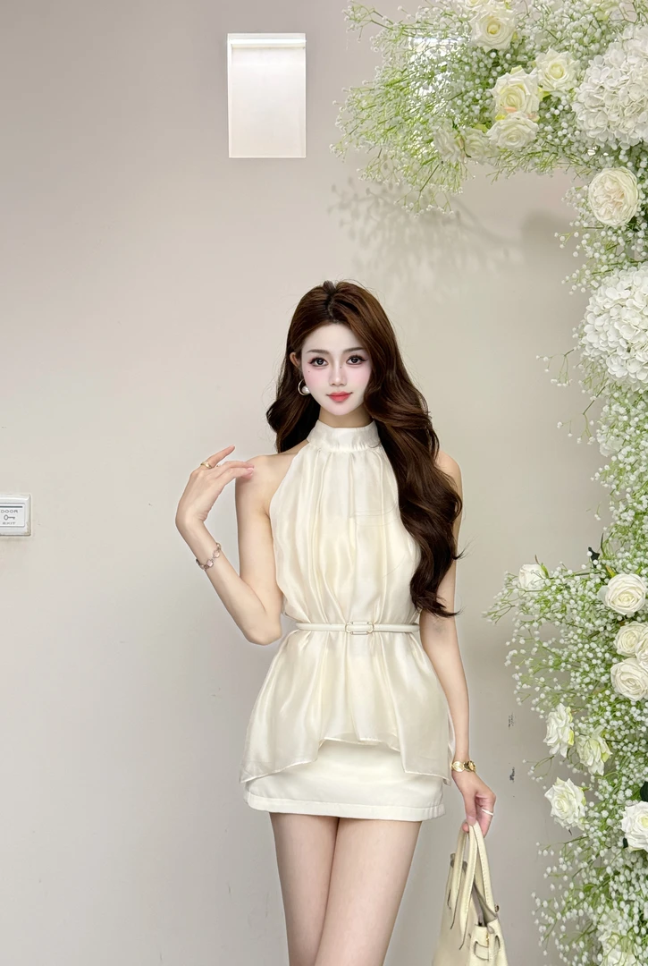 【自然之行】休闲风少女风INS风法式时尚套装短裤气质修身收腰