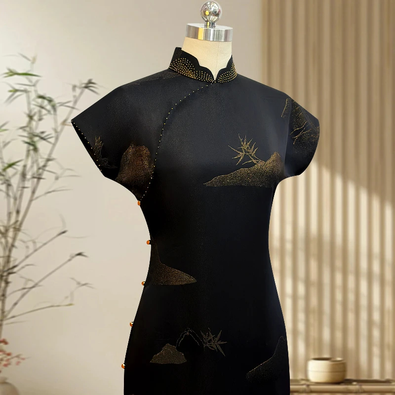 风华颂 玲珑娇桑蚕丝手工正绢平裁全开襟旗袍时尚旗袍裙夏新款