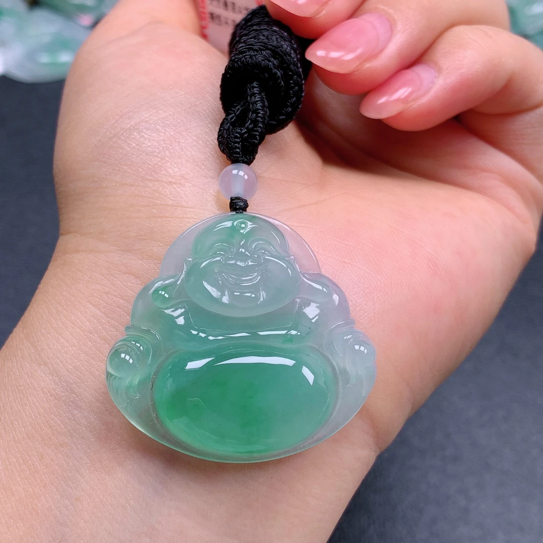 天然缅甸翡翠A货冰绿佛公气质精美尺寸35.2+32.7+6.3