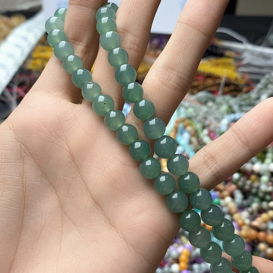 玛瑙/玉髓未镶嵌珠宝半成品一条天然8mm蓝水玉髓A21