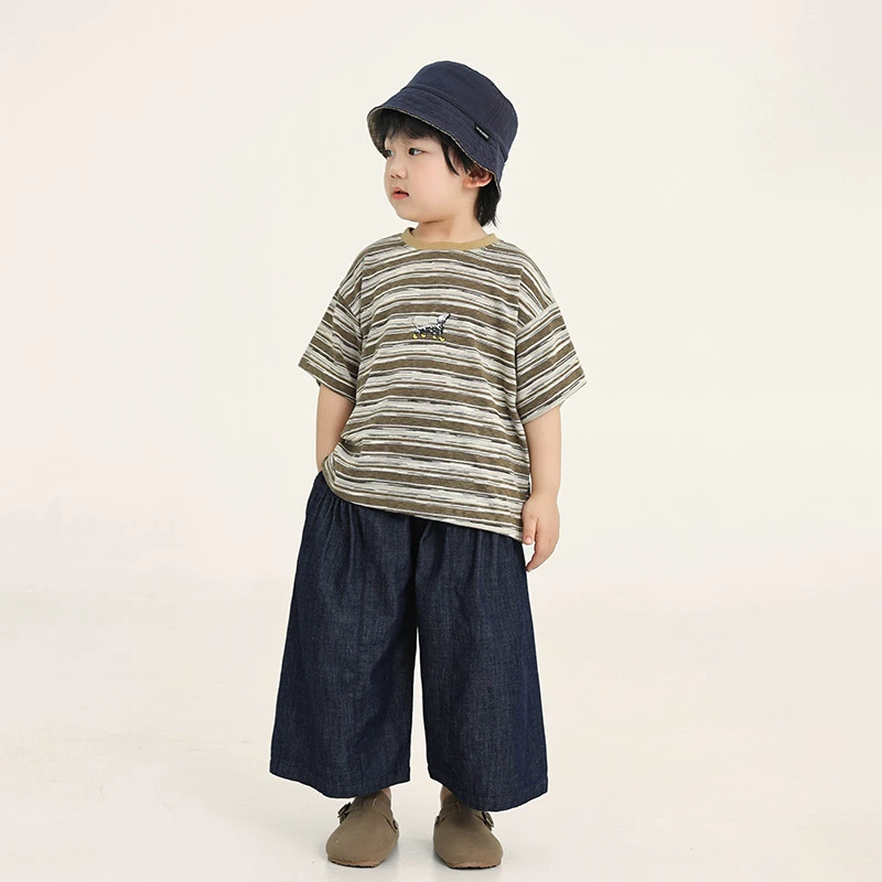 男童短袖t恤儿童夏装新款休闲时尚条纹上衣中小童韩版柔软半袖