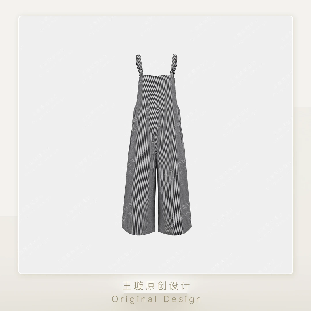 此刻背带裤 条纹王璇原创设计