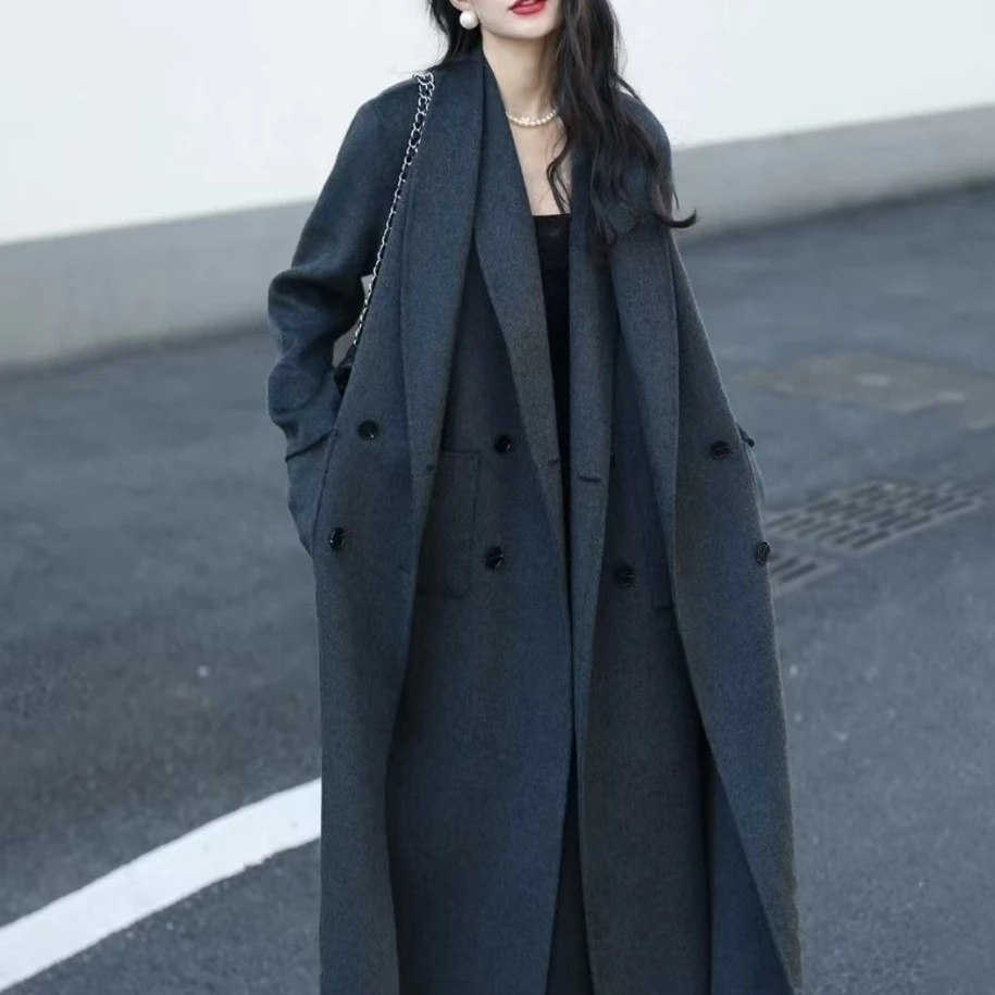 双面羊毛大衣女中长款2025年新款秋冬高级感两件套毛呢外套