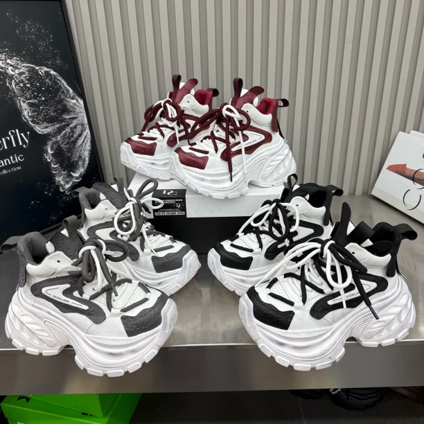 鞋928-021新款厚底松糕复古做旧擦色高帮拼色时尚老爹鞋底厚7公分