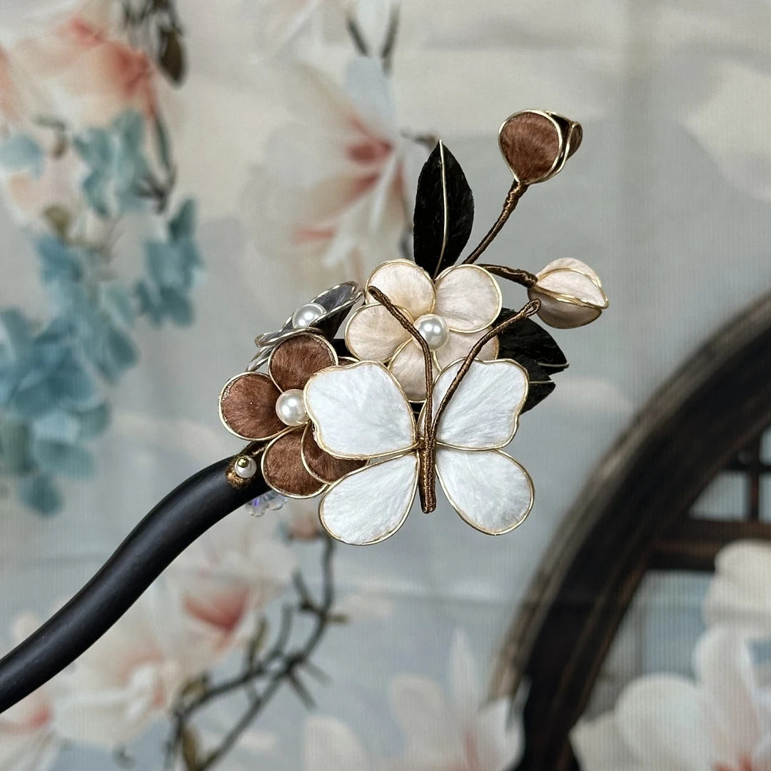 【深秋】S027手工非遗绒花中式古风百搭日常檀木发簪