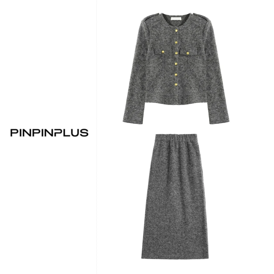 「PINPINPLUS」秋冬时尚热力感小香风开衫时尚套装 3D71021XLP