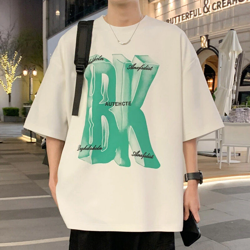 2025纯棉夏季新款男港风百搭大码菠萝格打底速干短袖t恤情侣