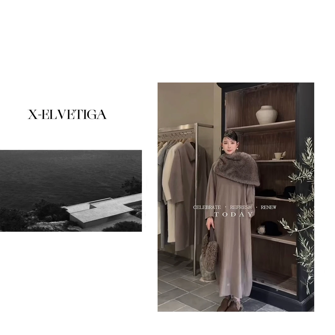 【美姐X-ELVETIGA】 大女主/秋冬季新款时髦百搭设计款搭扣中长袖裙