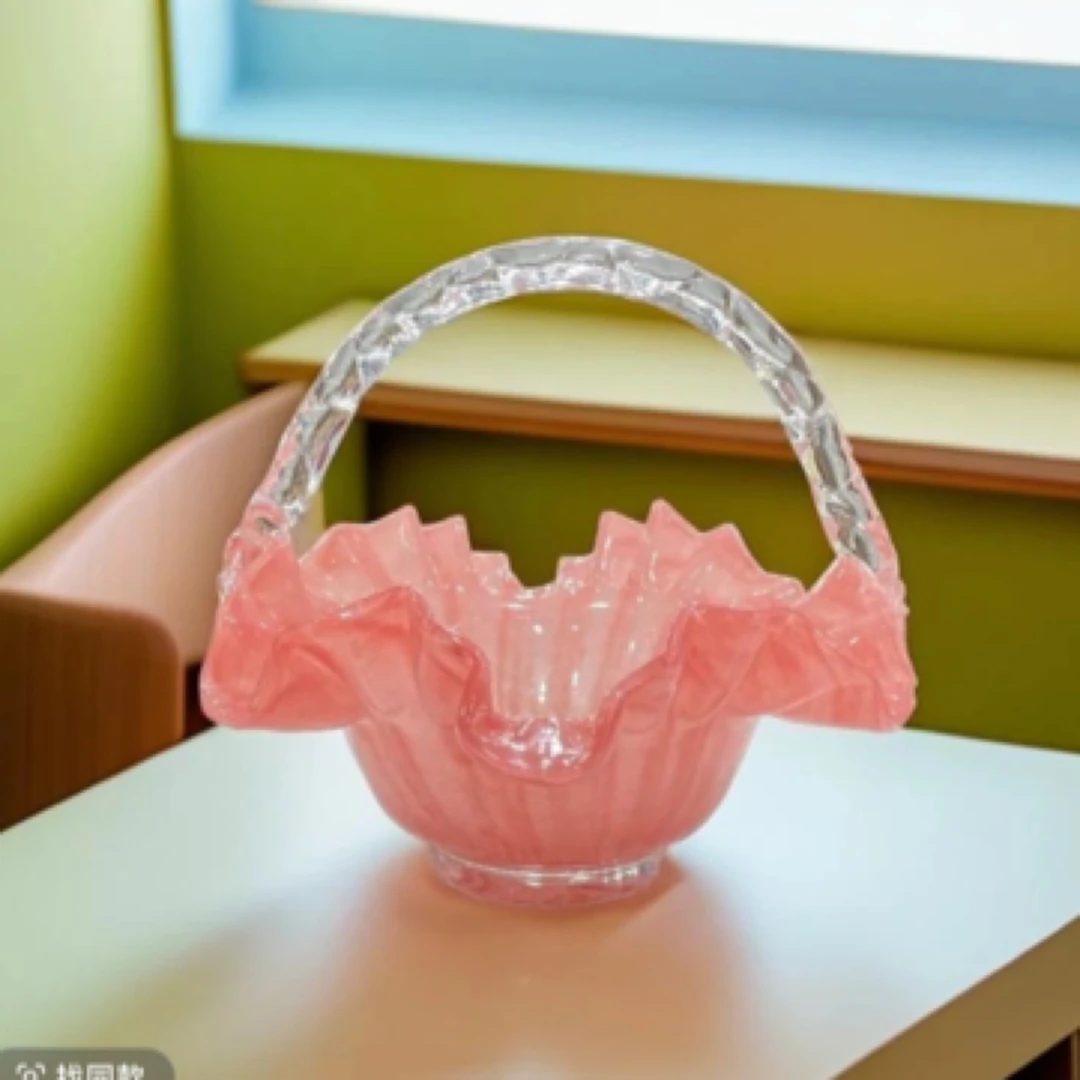 新款创意田园手工琉璃花篮提篮果盘鲜花干花花瓶桌面装饰家居摆件