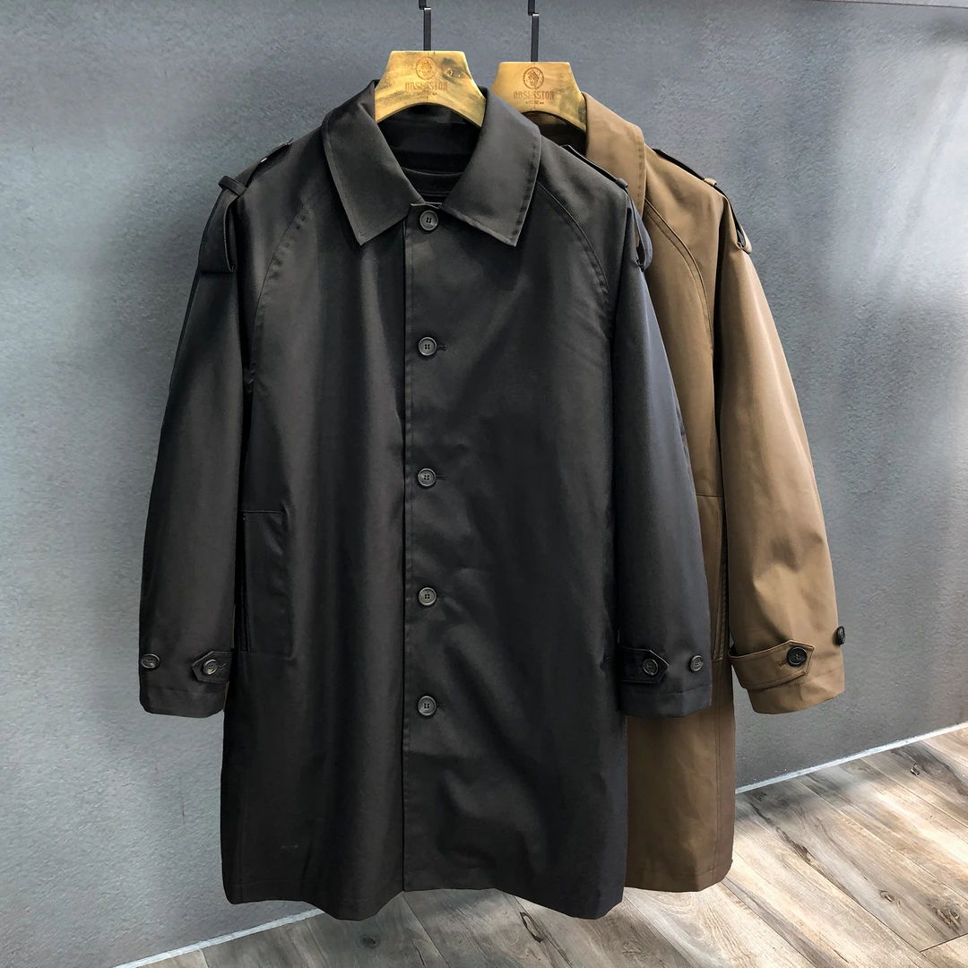 梦泡老钱风设计中长款百搭卡其色风衣外套男士秋青少m51鱼尾风衣