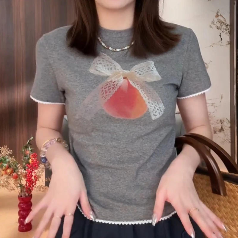 夏款2025年新款苹果蝴蝶结短袖T恤上衣LK2502947