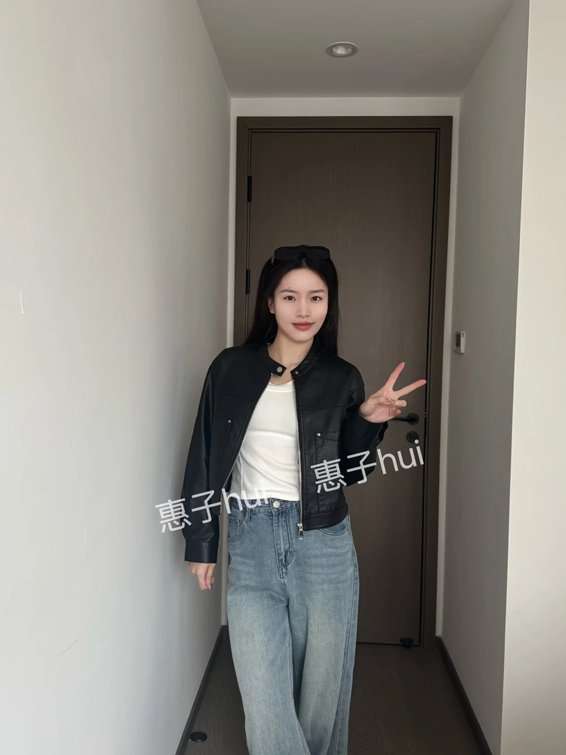 7965立领夹克外套百搭洋气皮衣短款皮衣外套女