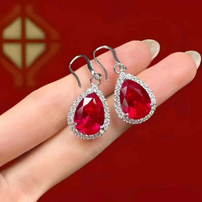 阿鲁沙-典藏轻奢培育红宝石-精工合金耳饰768