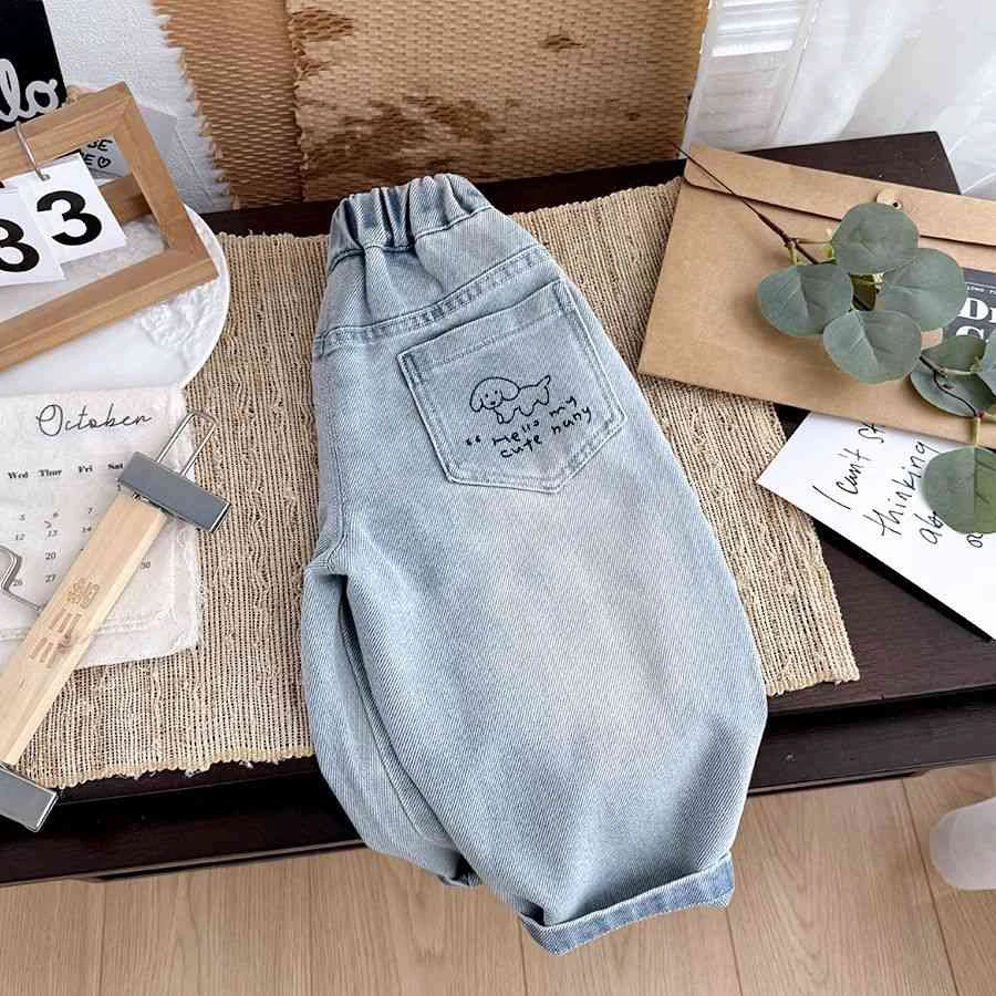 男童纯棉软牛仔裤2025新款儿童休闲裤宝宝宽松老爹裤女童春长裤子