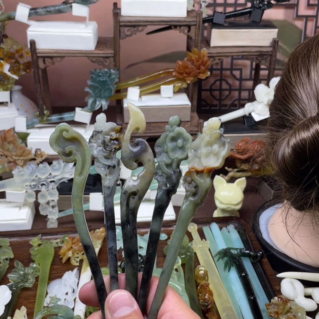 岫玉未镶嵌发饰发簪