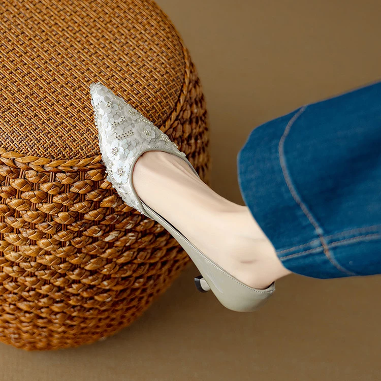 6.5cm羊皮轻奢鞋子气质高跟鞋女春夏新款2025爆款细跟浅口单鞋女