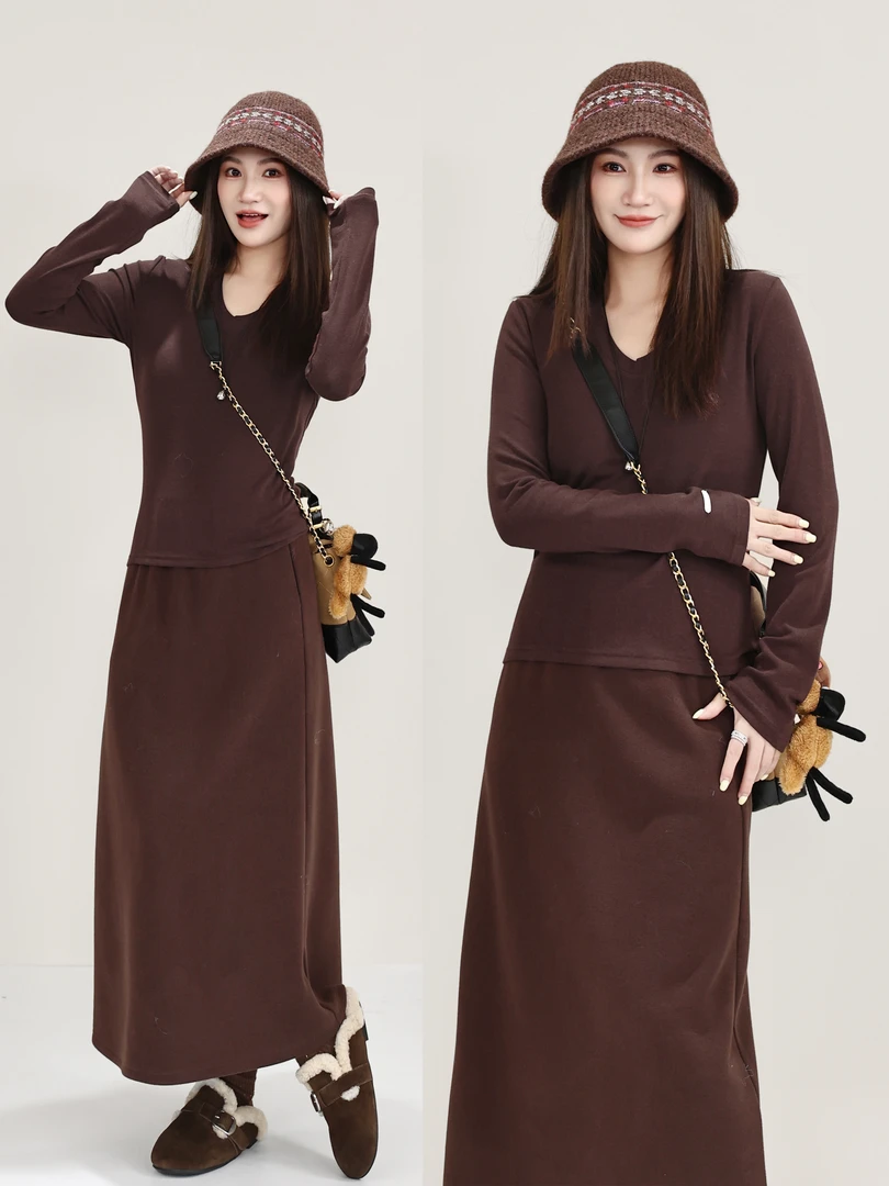 玖黛衣【鹅蛋领】秋冬穿搭纯色鹅蛋领百搭简约长袖T恤TXP44107