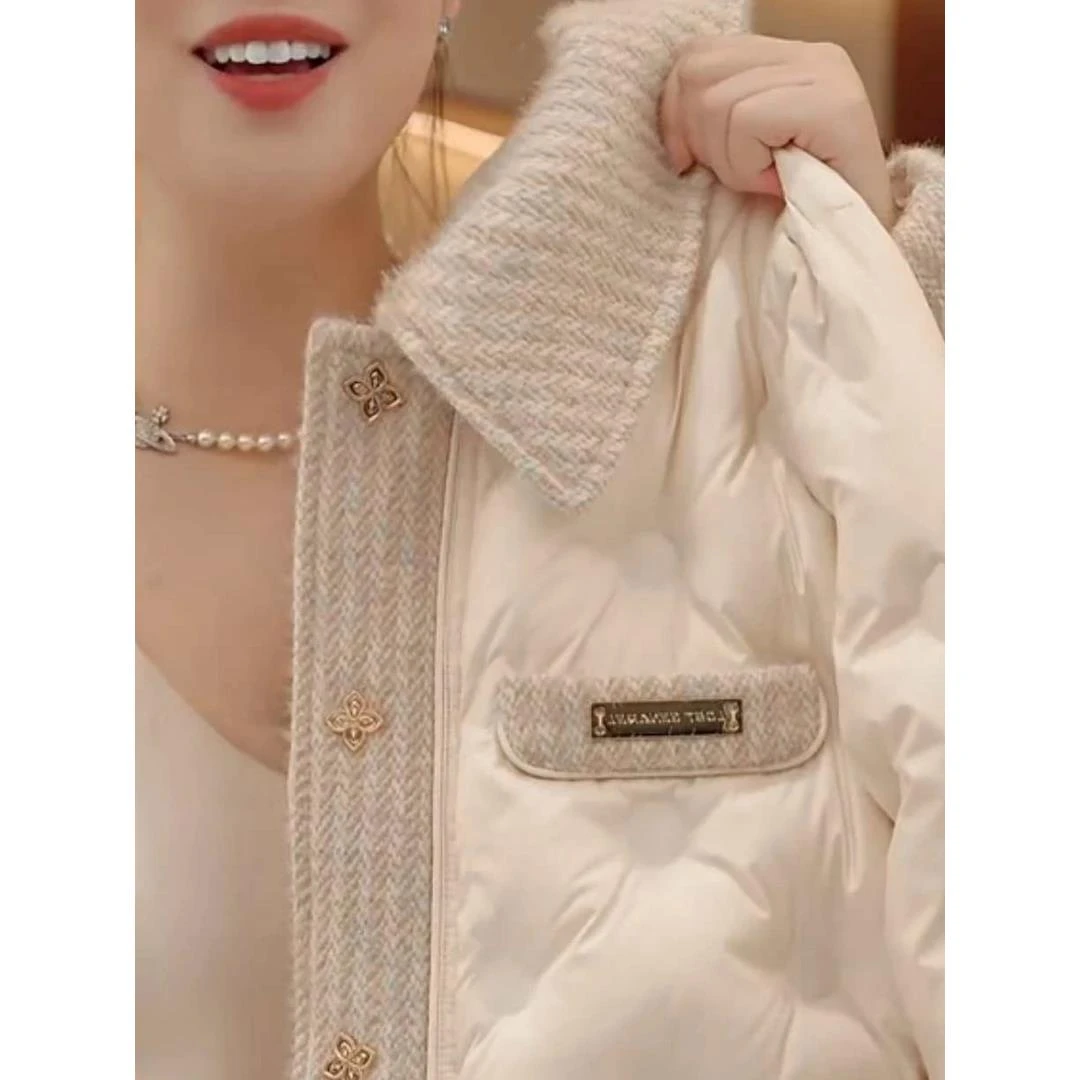 2025新款时尚气质波点直米白菱格短款