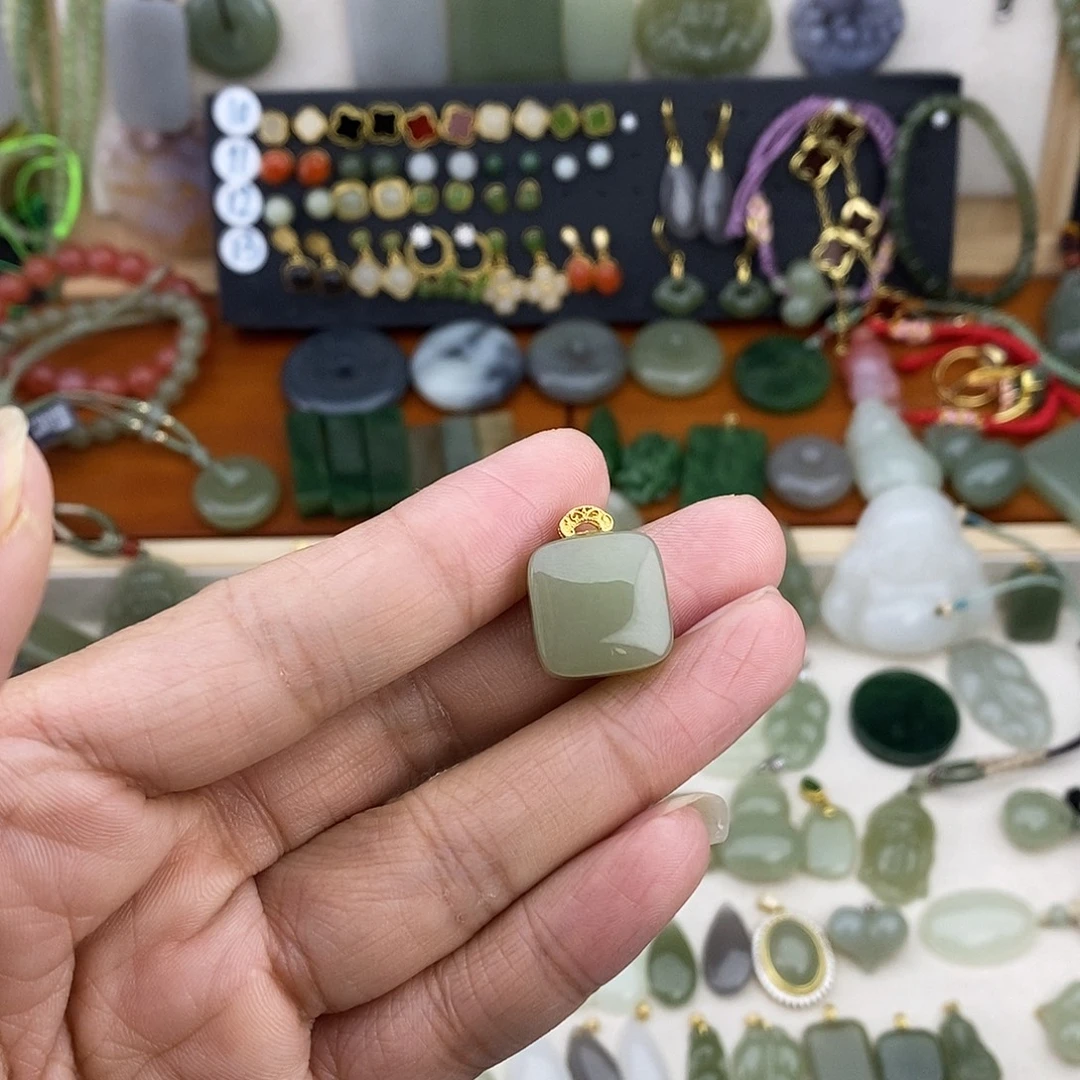 和田玉银S925镶嵌吊坠(不含链)