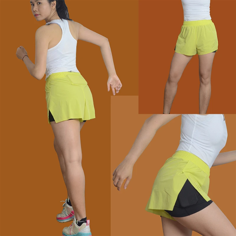 夏季速干跑步短裤侧开叉带内衬可装手机男款透气冲孔运动短裤女款