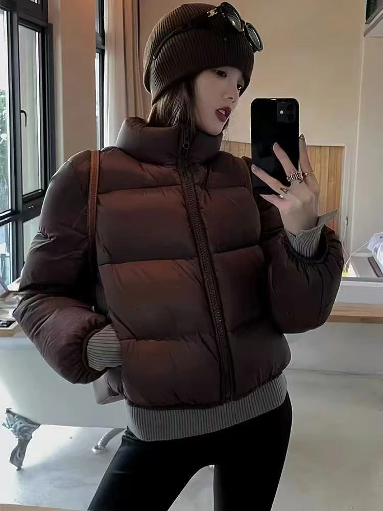 24肯豆美式立领羽绒棉服女短款冬季小个子加厚面包服外套