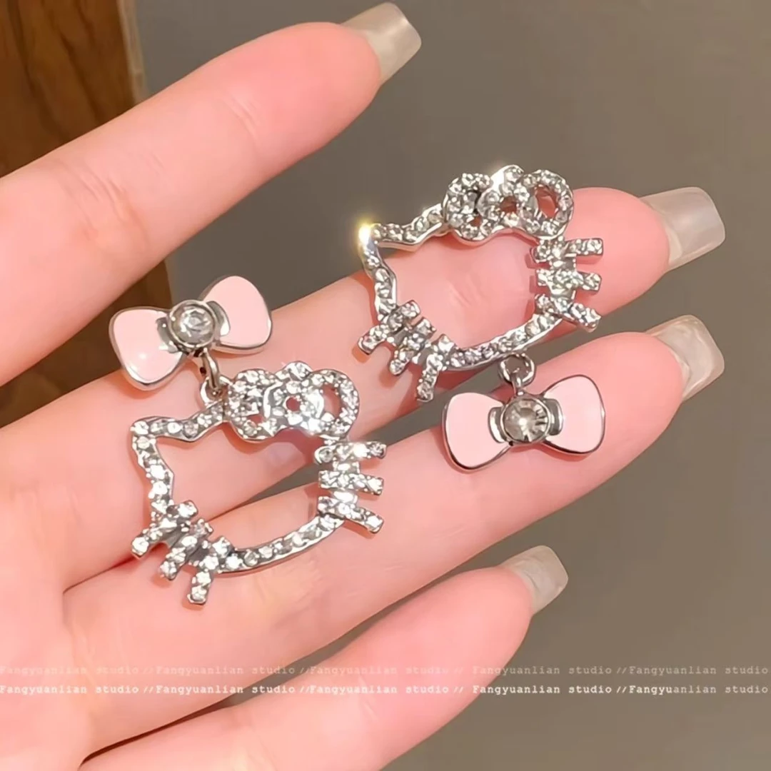 心动计划 超闪蝴蝶结猫咪耳钉女甜美可爱耳环小众设计感百搭耳饰