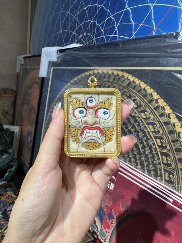 【白雪皑皑】白六臂玛哈嘎拉 手绘唐卡 随身项链
