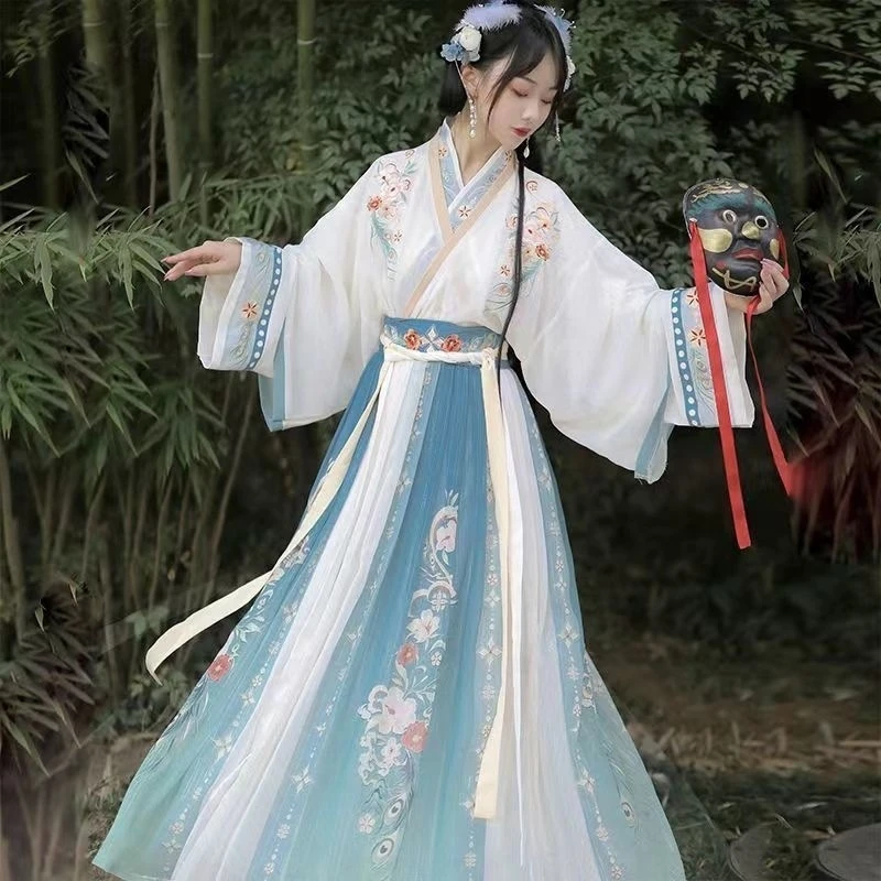 奥特莱斯清仓原创正品中国交领风交领齐腰刺绣汉服大袖日常春秋古