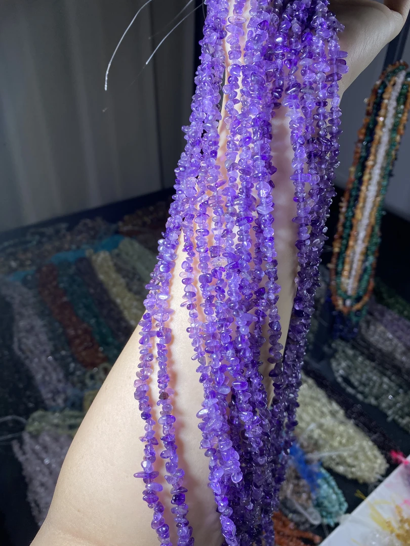 天然紫水晶3-5mm碎石有孔串珠不规则DIY饰品配件精美礼物