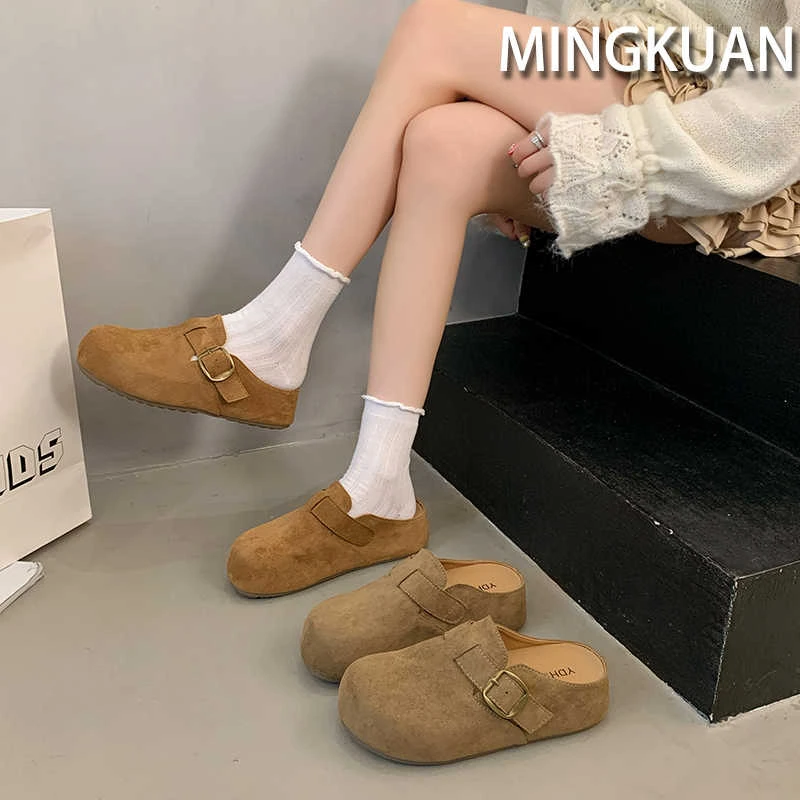 厚底勃肯包头半拖鞋女外穿一脚蹬增高夏秋季2025新款配裙博肯单鞋