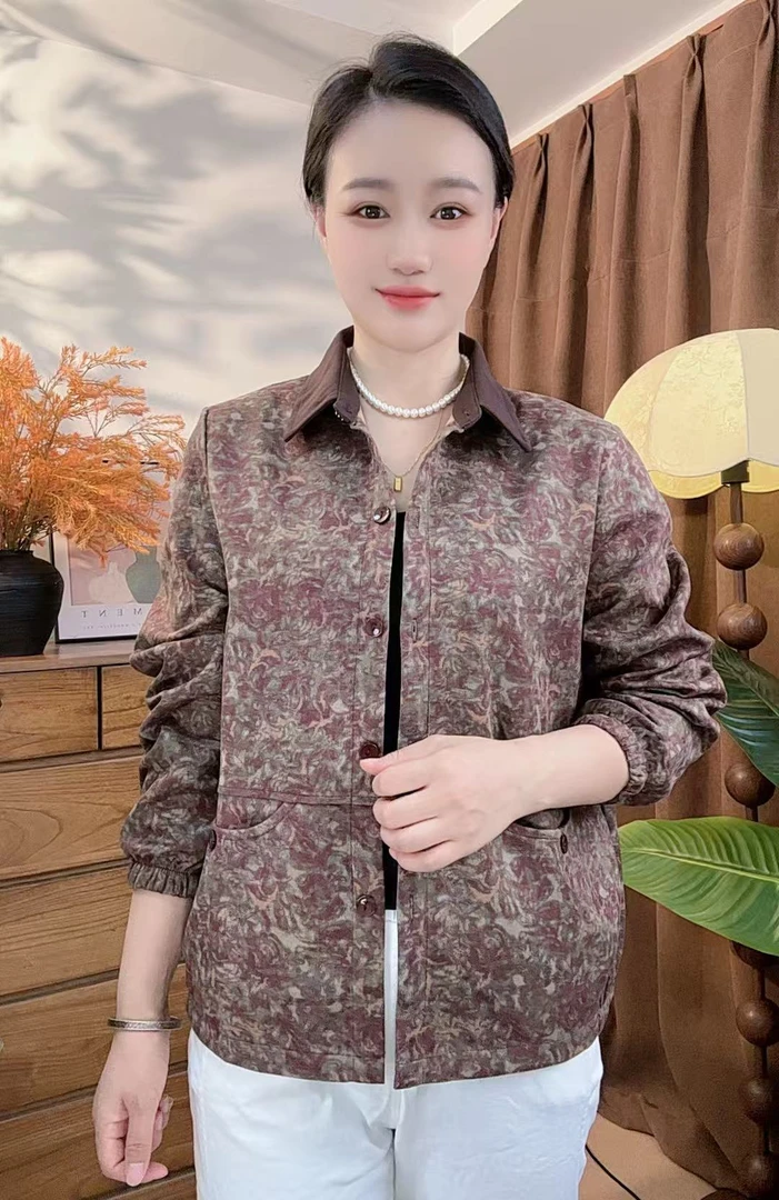 2025中老年春秋新款时尚休闲百搭外套气质显瘦长袖妈妈装翻领拼接