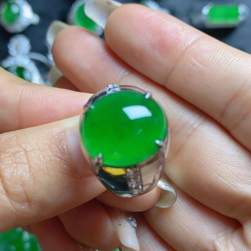 【闪购商品】翡翠挂件银S925镶嵌蛋面男戒