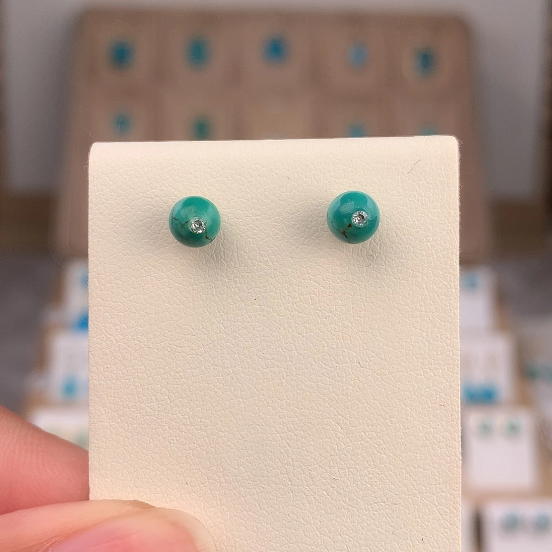 绿松石银S925镶嵌耳饰