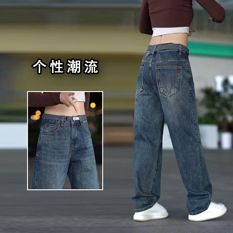 美式潮牌牛仔裤男款韩版时尚宽松长裤美式潮流直筒新款男士休闲裤