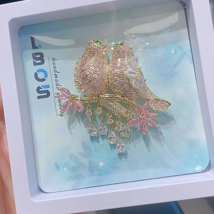 锆石铜合金情侣鸟胸针