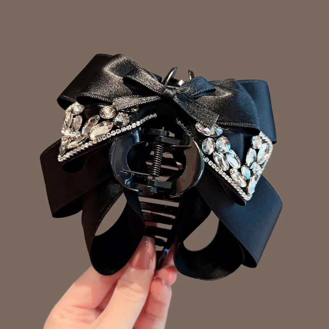 高级感黑色蝴蝶结抓夹优雅百搭后脑勺鲨鱼夹子蓬松显发量发抓头饰