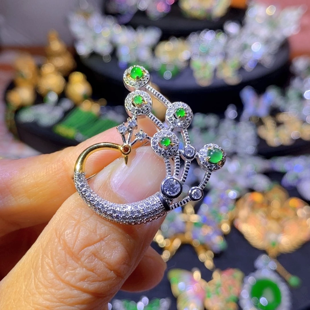 翡翠银S925镶嵌项圈天然翡翠