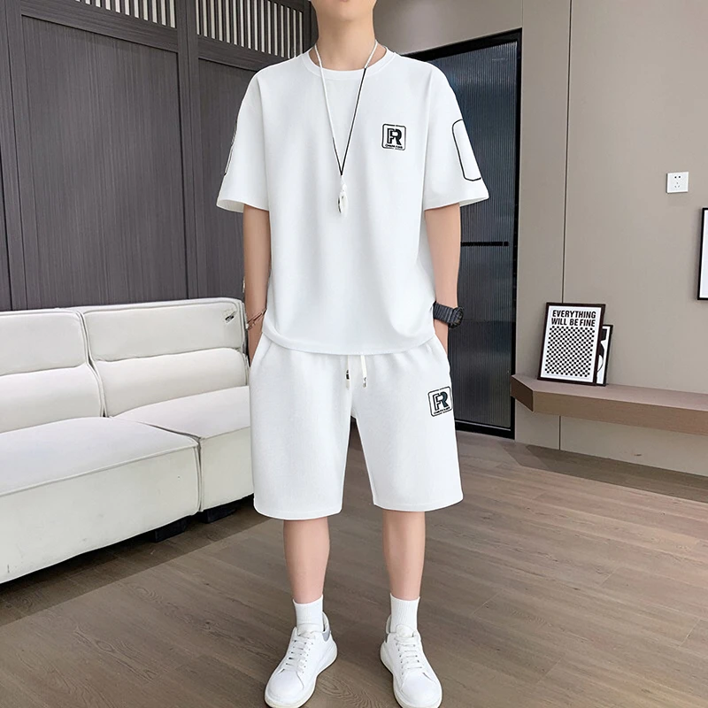 潮流内搭夏季新款男士短袖T恤套装青少年打底衫学生薄款圆领上衣