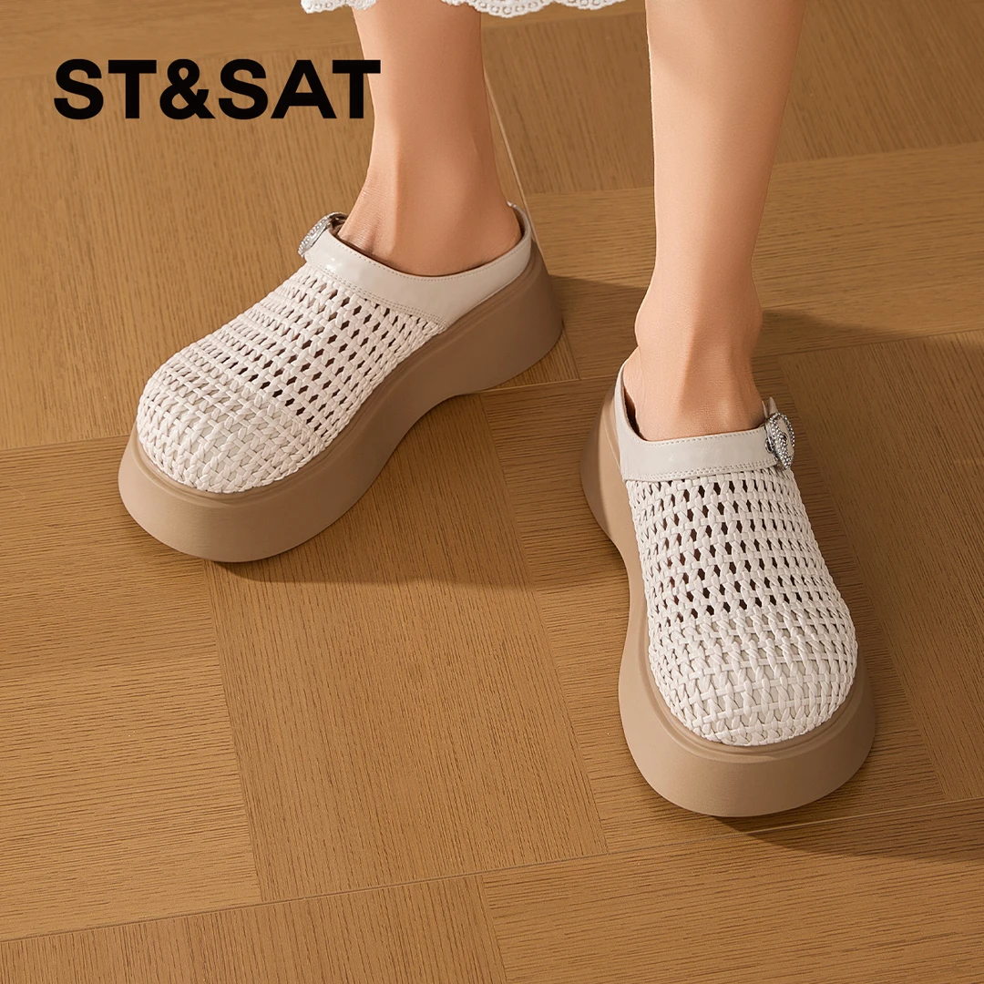 St&Sat/星期六包头半拖鞋女2025夏季新款厚底透气拖鞋百搭女鞋
