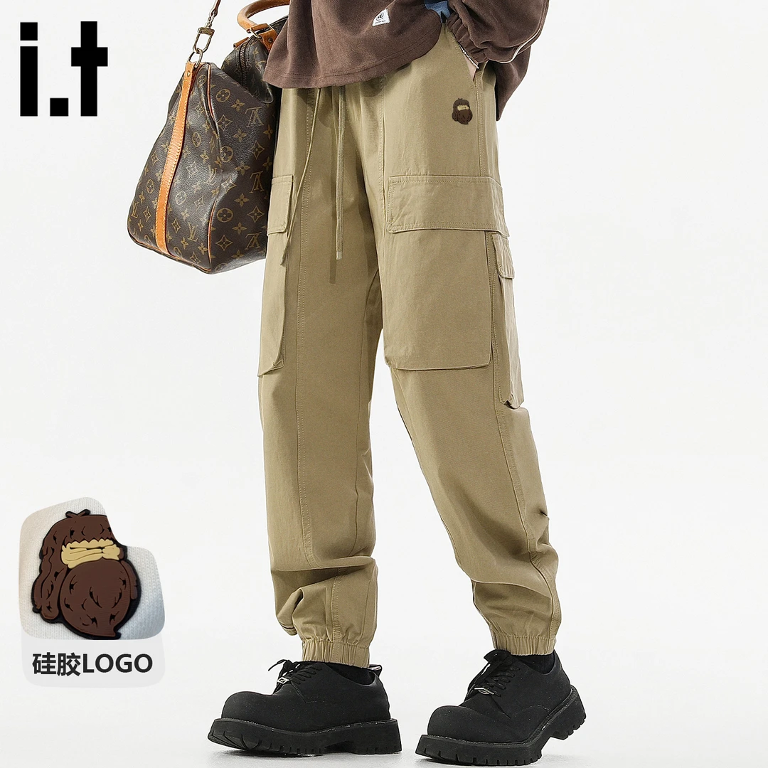 it FINGERCROXX纯棉工装长裤男春秋季潮牌美式复古硅胶logo束脚裤