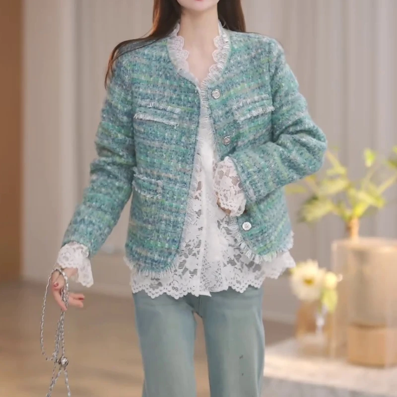 2025秋季新款法式复古炸街小香风短款外套粗花呢时尚气质百搭上衣