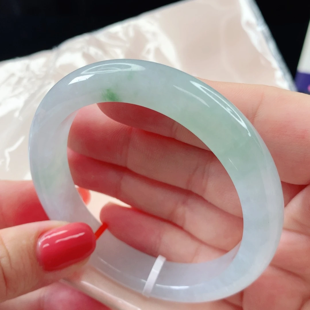 翡翠手镯未镶嵌正圈54.1 白冰渐变绿飘花